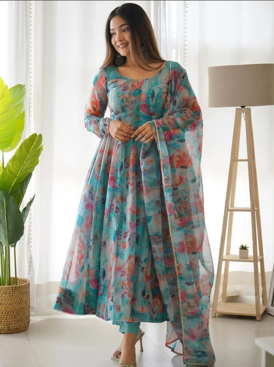 Skyblue Floral Net Deisgner Collection Online Shopping Surat By Dealbazaars