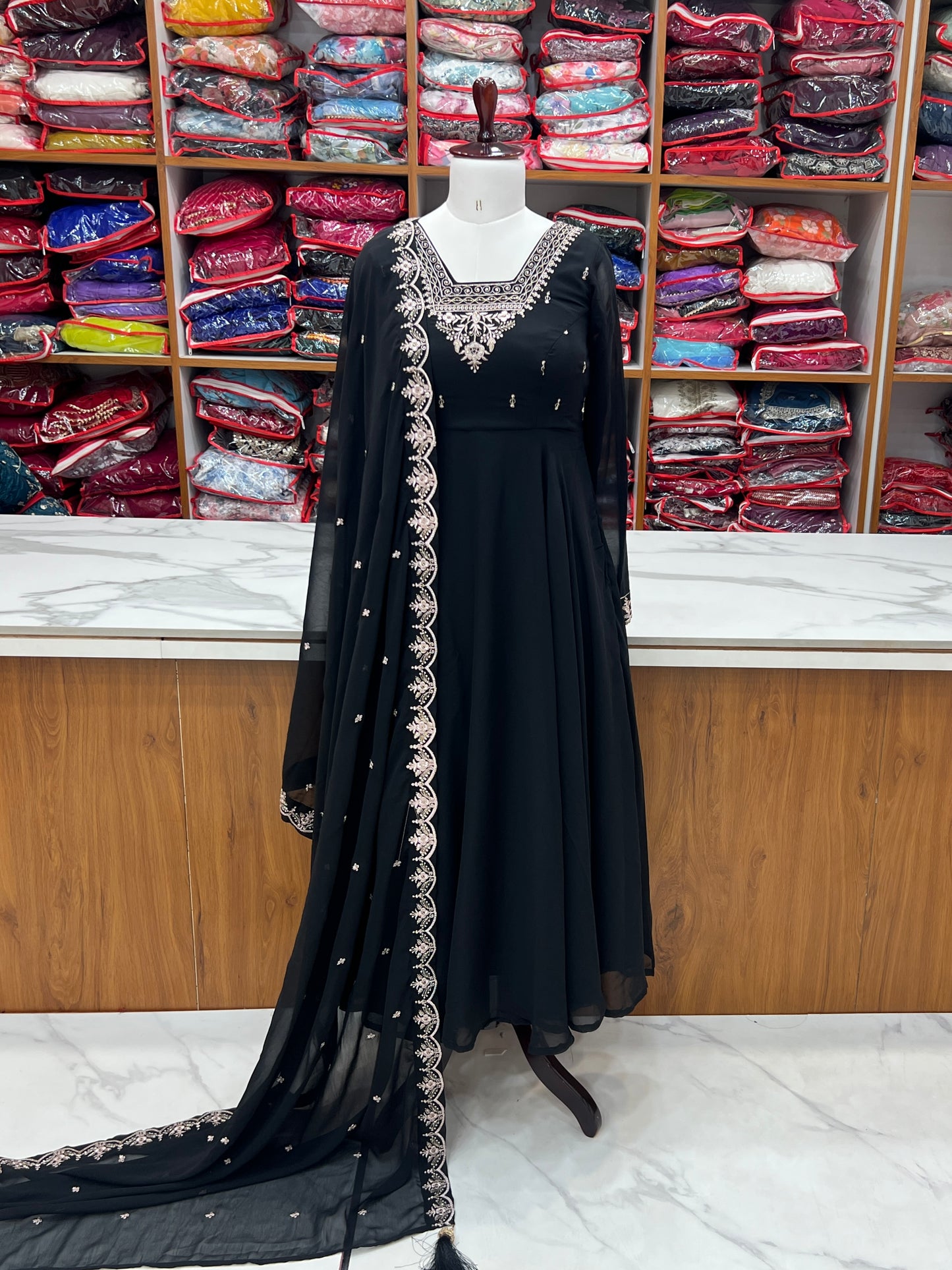 PURE SOFT FOX GEORGETTE FABRIC FULLY FLAIR ANARKALI, WITH DUPPTA SET, PENT READY TO WEAR
