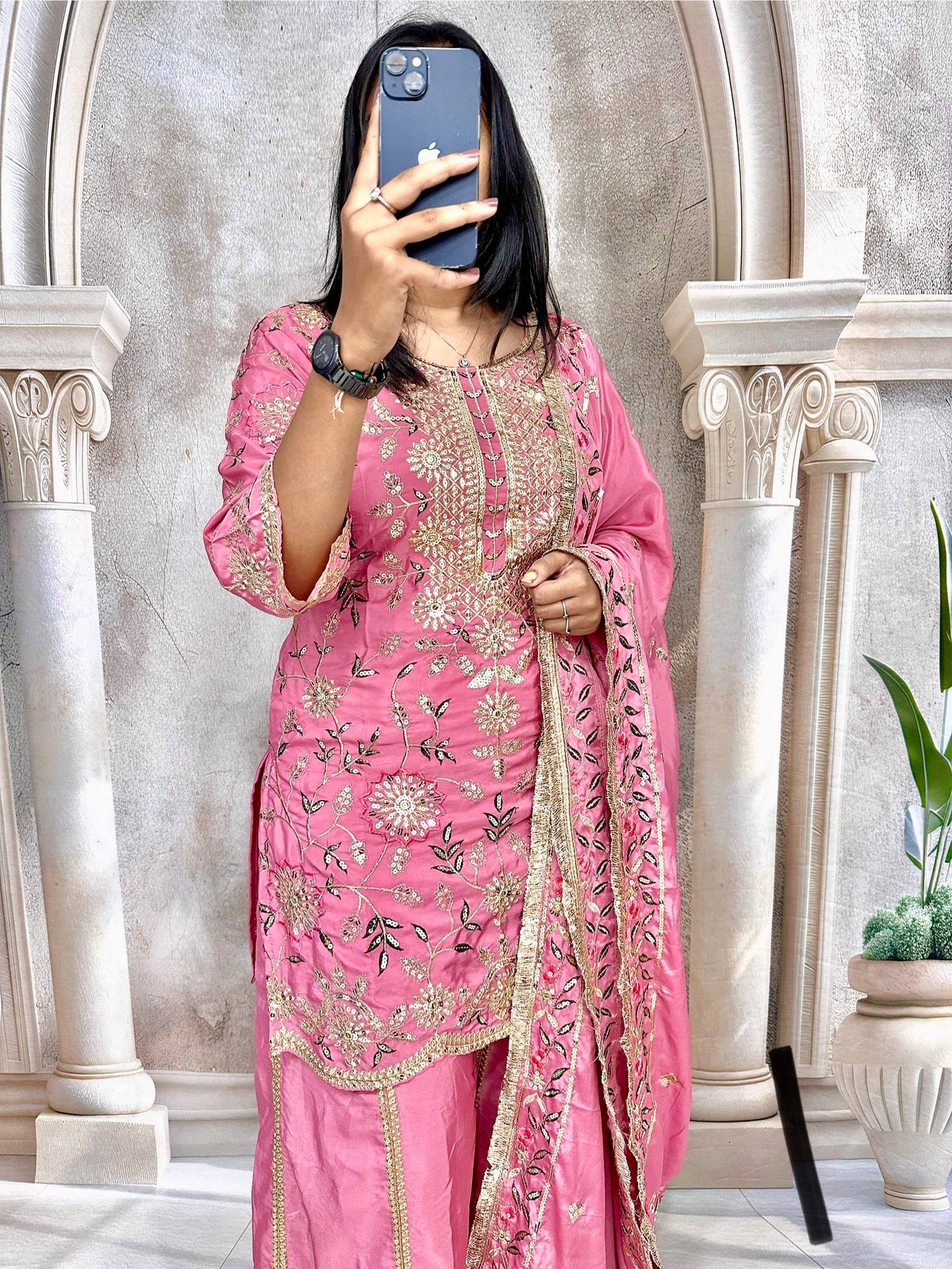 Premium Heavy Pure Natural Crepe Silk Sharara Set with Dupatta – Multi-Needle Sequins Embroidery (Fully Stitched)