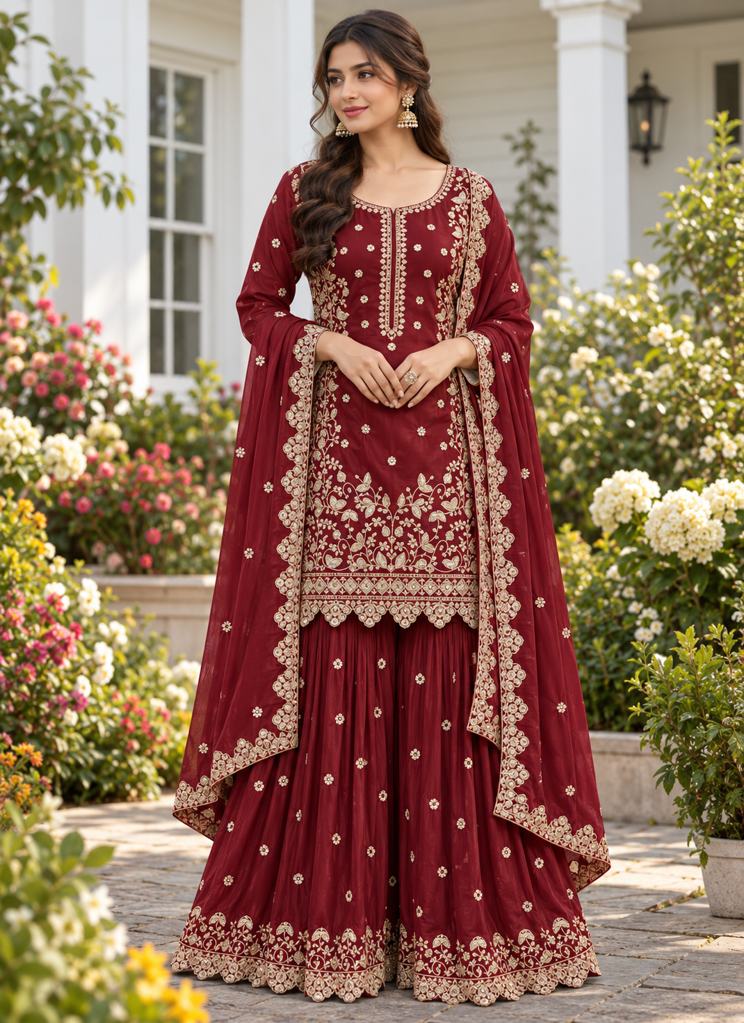 Exclusive And Designer Chinon Coding Sequence Embroidery Work Wonderful Semi-Stitched Sharara Suit