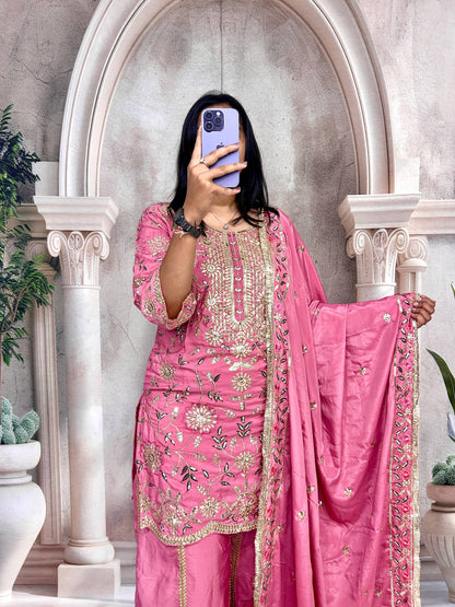 Premium Heavy Pure Natural Crepe Silk Sharara Set with Dupatta – Multi-Needle Sequins Embroidery (Fully Stitched)