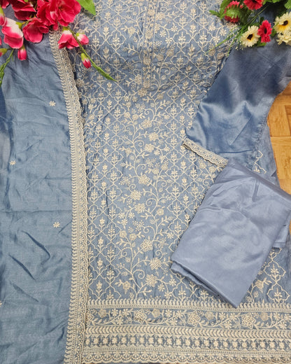 Fancy Look Women Pakistani Suit Vichitra Silk Sequence Embroidery Wonderful Semi-Stitched Salwar Suit Material