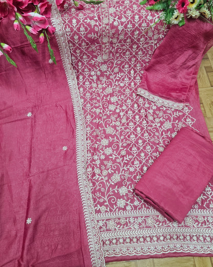 Fancy Look Women Pakistani Suit Vichitra Silk Sequence Embroidery Wonderful Semi-Stitched Salwar Suit Material