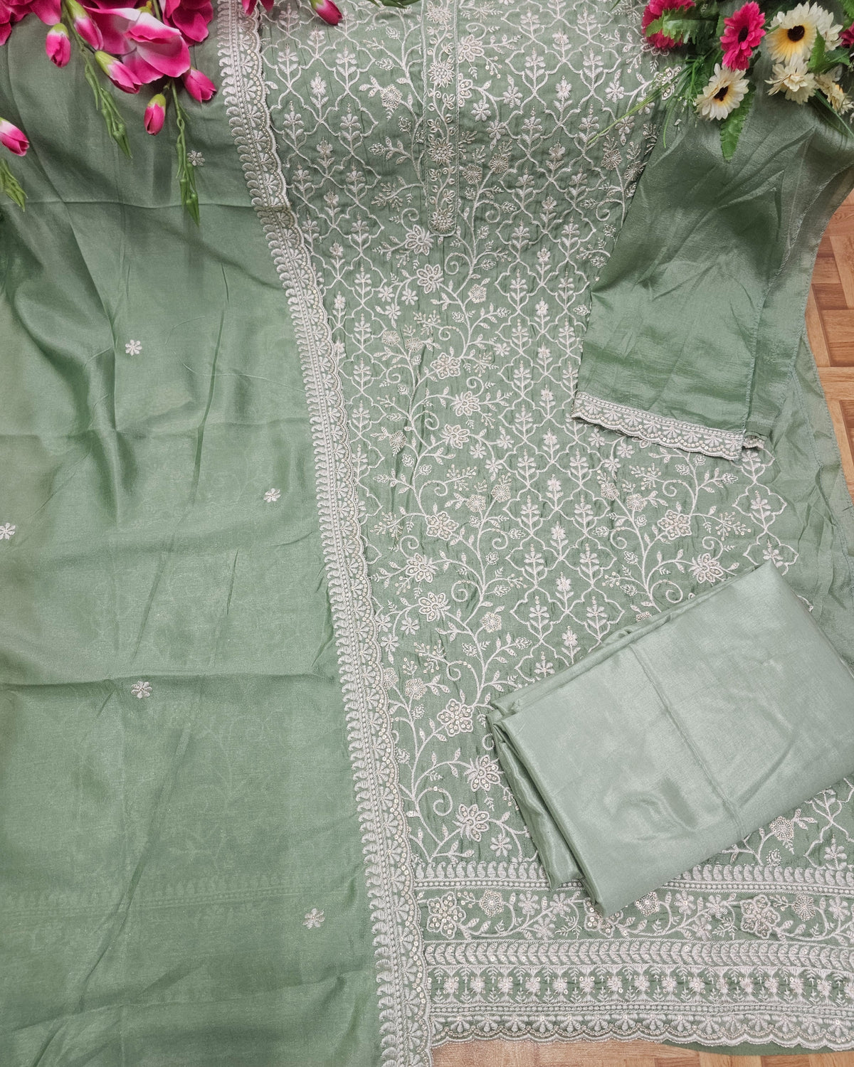 Fancy Look Women Pakistani Suit Vichitra Silk Sequence Embroidery Wonderful Semi-Stitched Salwar Suit Material