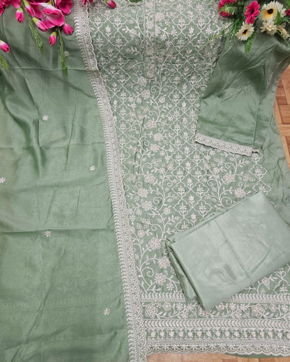Fancy Look Women Pakistani Suit Vichitra Silk Sequence Embroidery Wonderful Semi-Stitched Salwar Suit Material