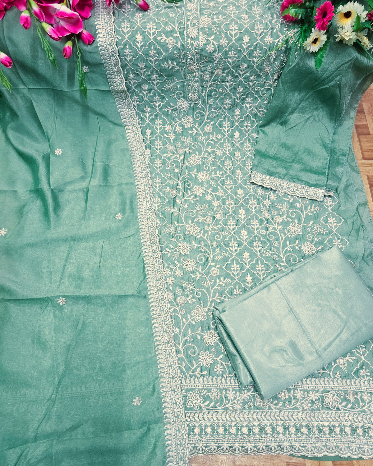 Fancy Look Women Pakistani Suit Vichitra Silk Sequence Embroidery Wonderful Semi-Stitched Salwar Suit Material