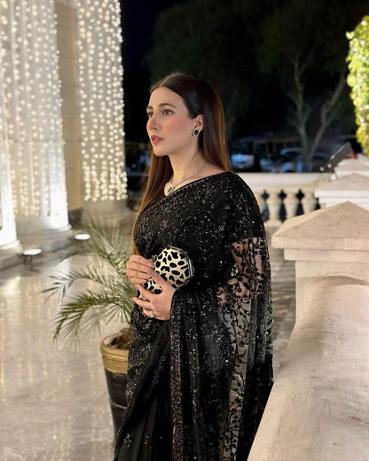 Indian Designer Sari Bollywood Wear Georgette Saree With Unstitched Blouse, Wedding Party Sari Beautiful Saree Blouse For Women