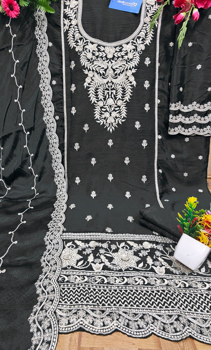 Heavy Work Chinon Sequence Embroidery Beautiful Semi-Stitched Pakistani Salwar Suit Material