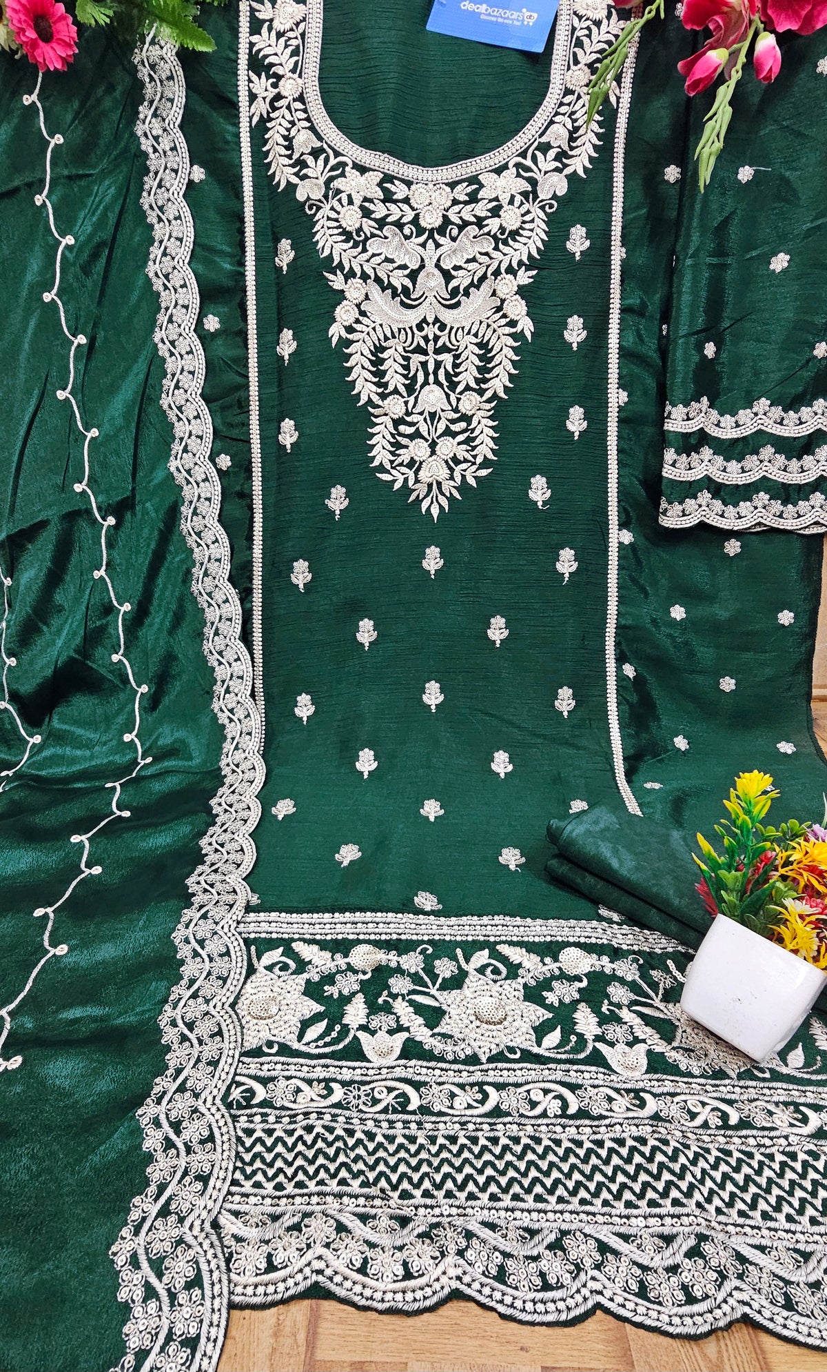 Heavy Work Chinon Sequence Embroidery Beautiful Semi-Stitched Pakistani Salwar Suit Material