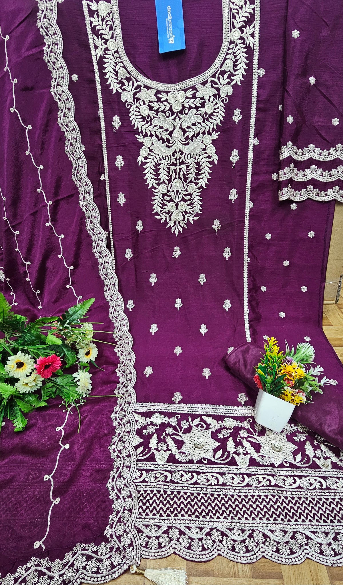 Heavy Work Chinon Sequence Embroidery Beautiful Semi-Stitched Pakistani Salwar Suit Material