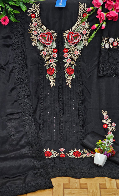Pakistani Look Chinon Sequence Embroidery Wonderful Semi-Stitched Salwar Suit Material