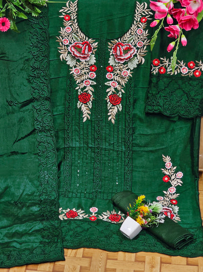 Pakistani Look Chinon Sequence Embroidery Wonderful Semi-Stitched Salwar Suit Material