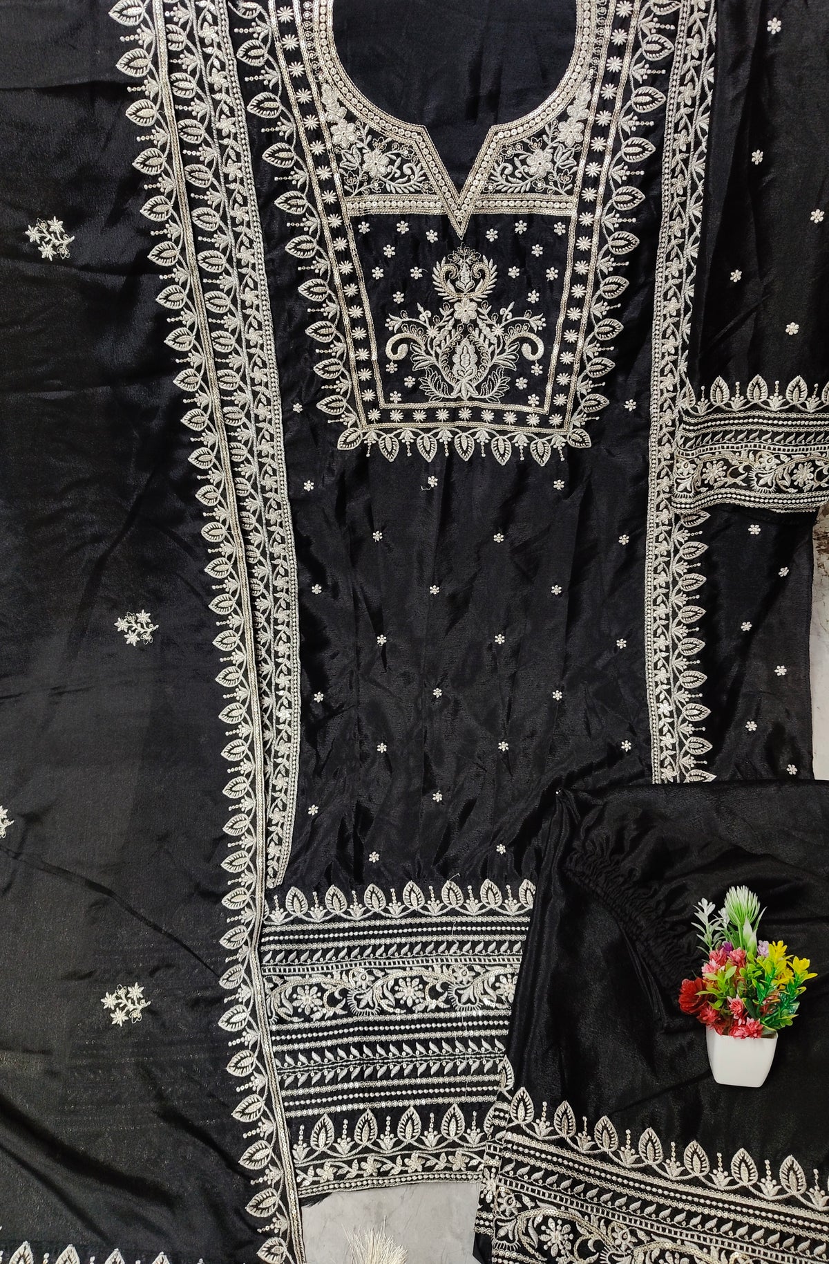 Pakistani Look Heavy Chinon Sequence Embroidery Wonderful Semi-Stitched Salwar Suit Material