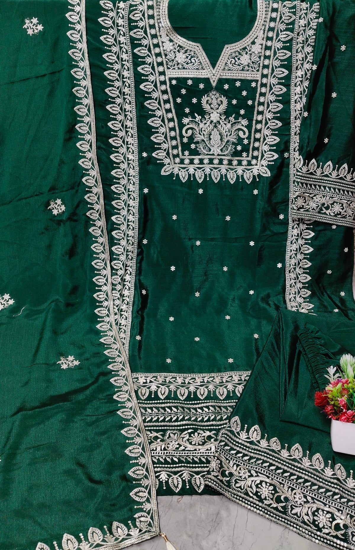 Pakistani Look Heavy Chinon Sequence Embroidery Wonderful Semi-Stitched Salwar Suit Material