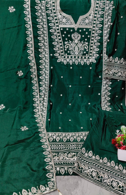 Pakistani Look Heavy Chinon Sequence Embroidery Wonderful Semi-Stitched Salwar Suit Material