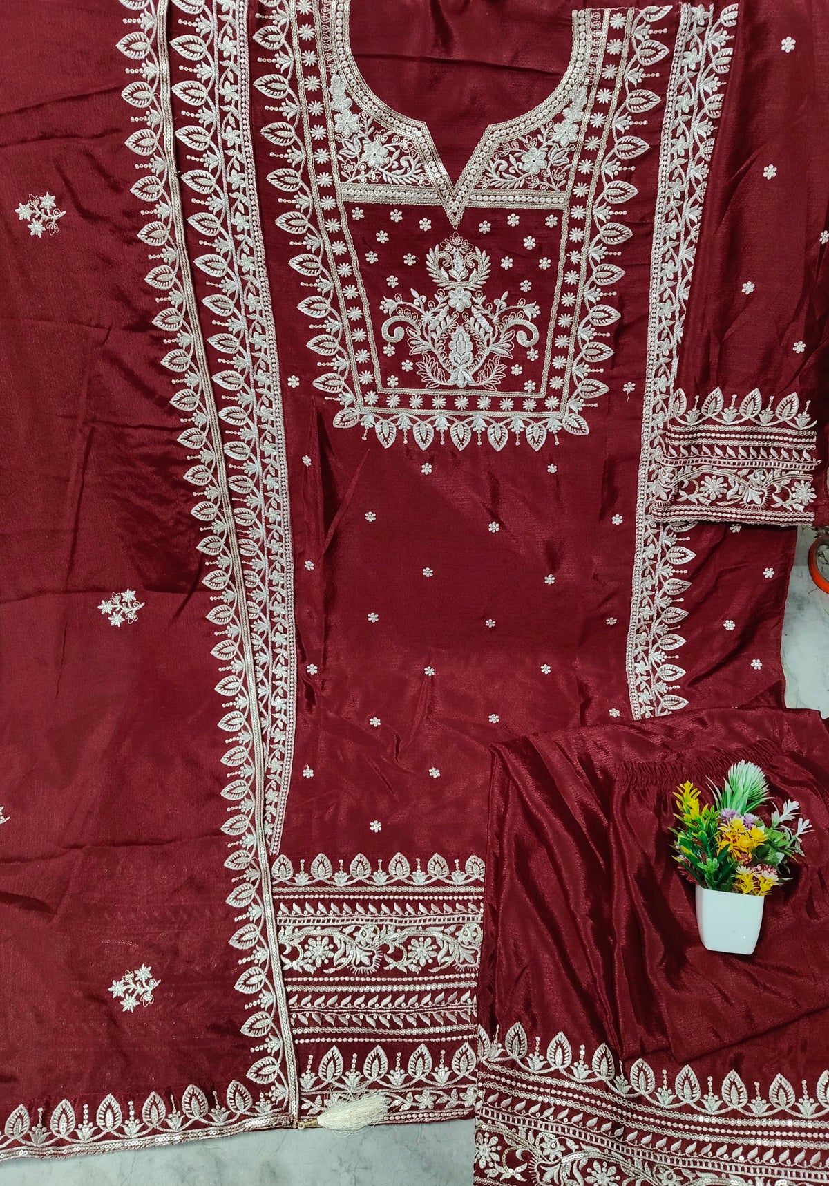 Pakistani Look Heavy Chinon Sequence Embroidery Wonderful Semi-Stitched Salwar Suit Material