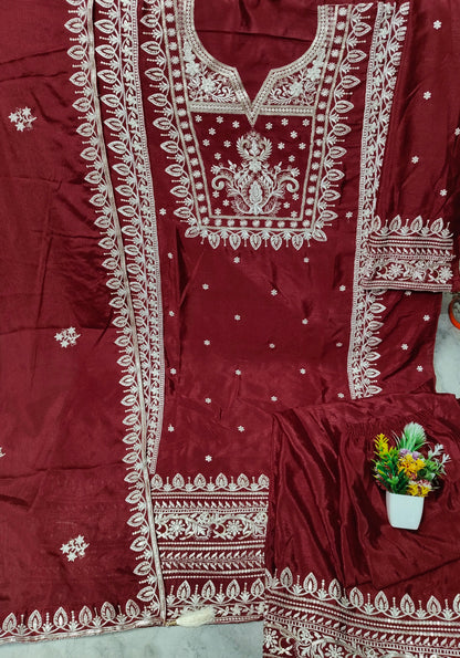 Pakistani Look Heavy Chinon Sequence Embroidery Wonderful Semi-Stitched Salwar Suit Material