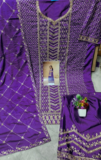 Festival Wear Heavy Chinon Sequence Embroidery Beautiful Semi-Stitched Sharara Suit Material Pakistani Salwar Suit Material