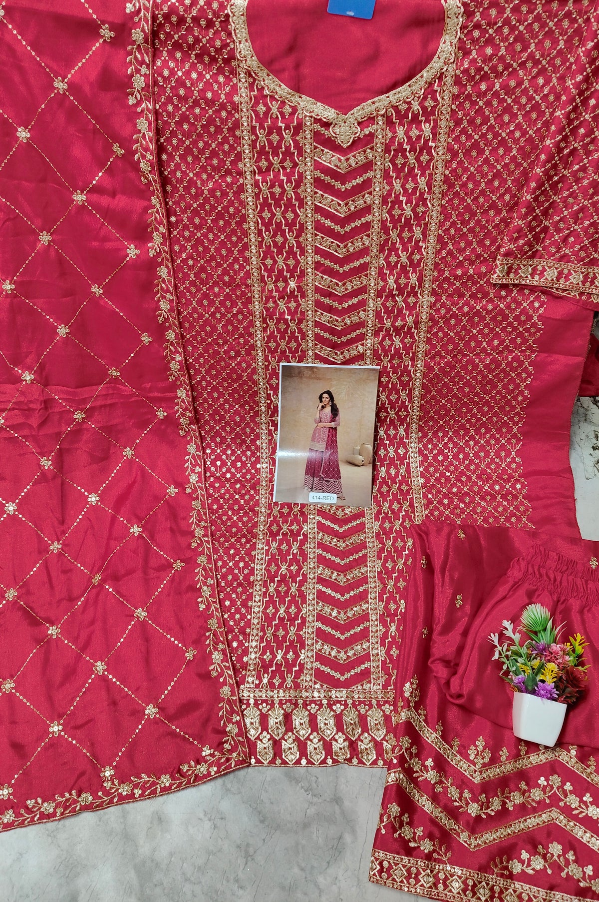 Festival Wear Heavy Chinon Sequence Embroidery Beautiful Semi-Stitched Sharara Suit Material Pakistani Salwar Suit Material