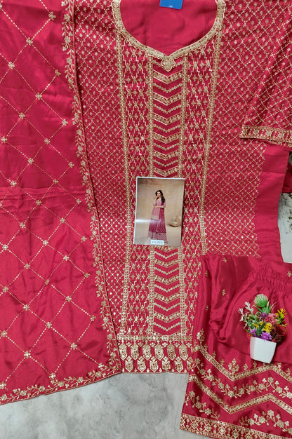 Festival Wear Heavy Chinon Sequence Embroidery Beautiful Semi-Stitched Sharara Suit Material Pakistani Salwar Suit Material