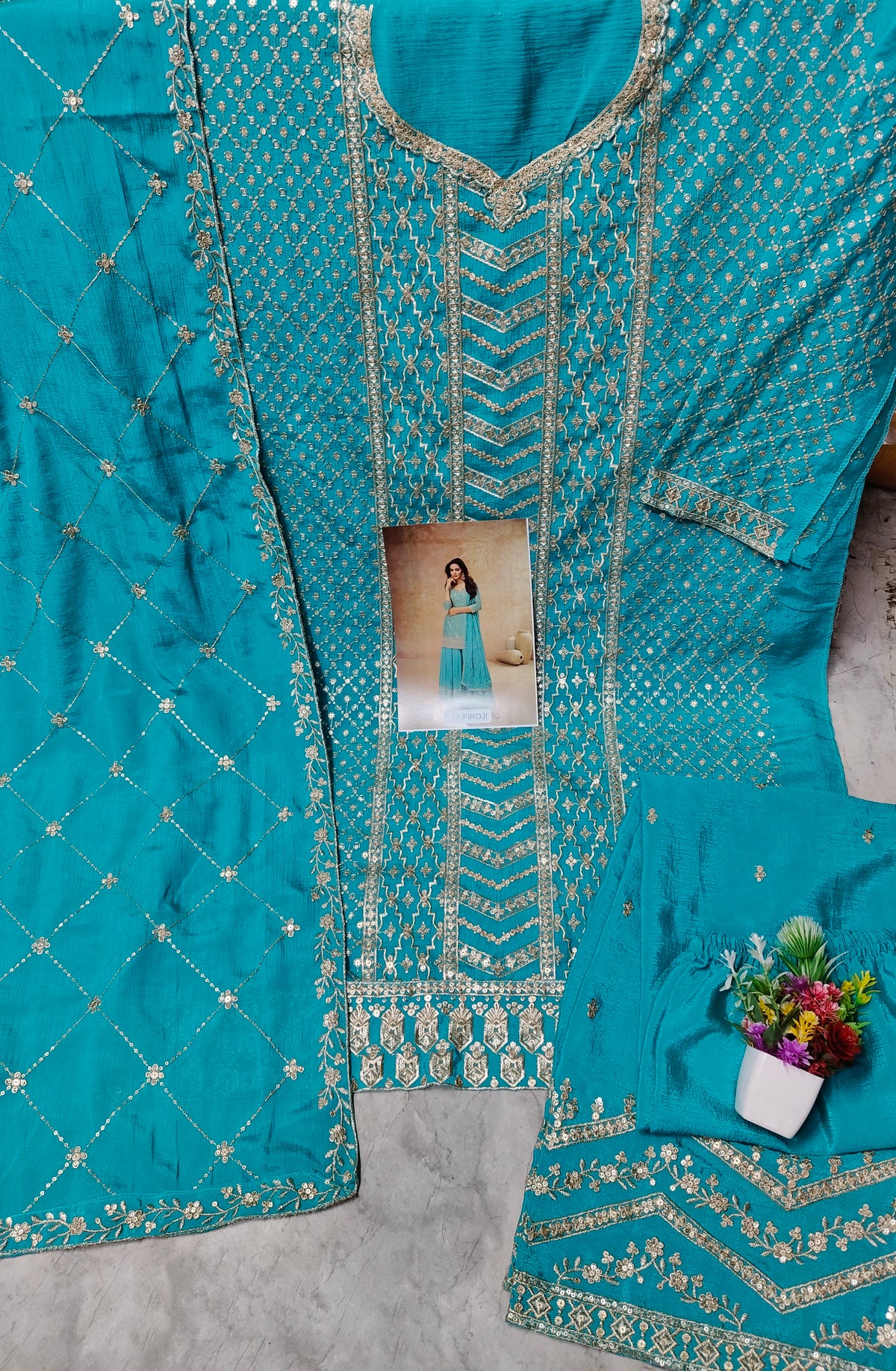Festival Wear Heavy Chinon Sequence Embroidery Beautiful Semi-Stitched Sharara Suit Material Pakistani Salwar Suit Material
