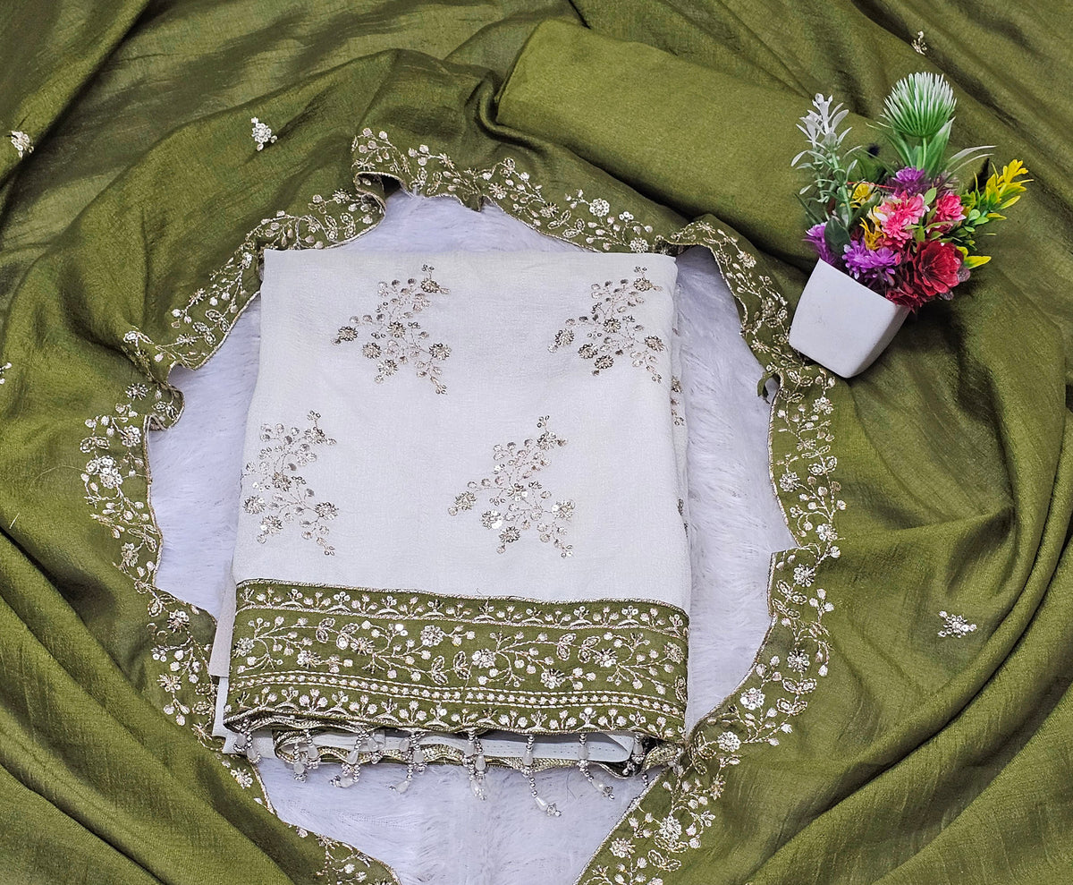 Designer Pakistani Suit Vichitra Silk Beautiful Un-Stitched Suit For Women Latest Fashion