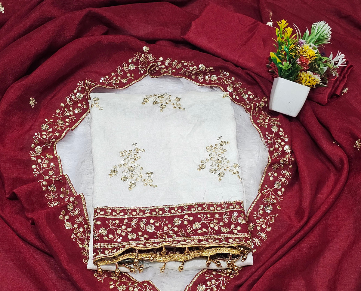 Designer Pakistani Suit Vichitra Silk Beautiful Un-Stitched Suit For Women Latest Fashion