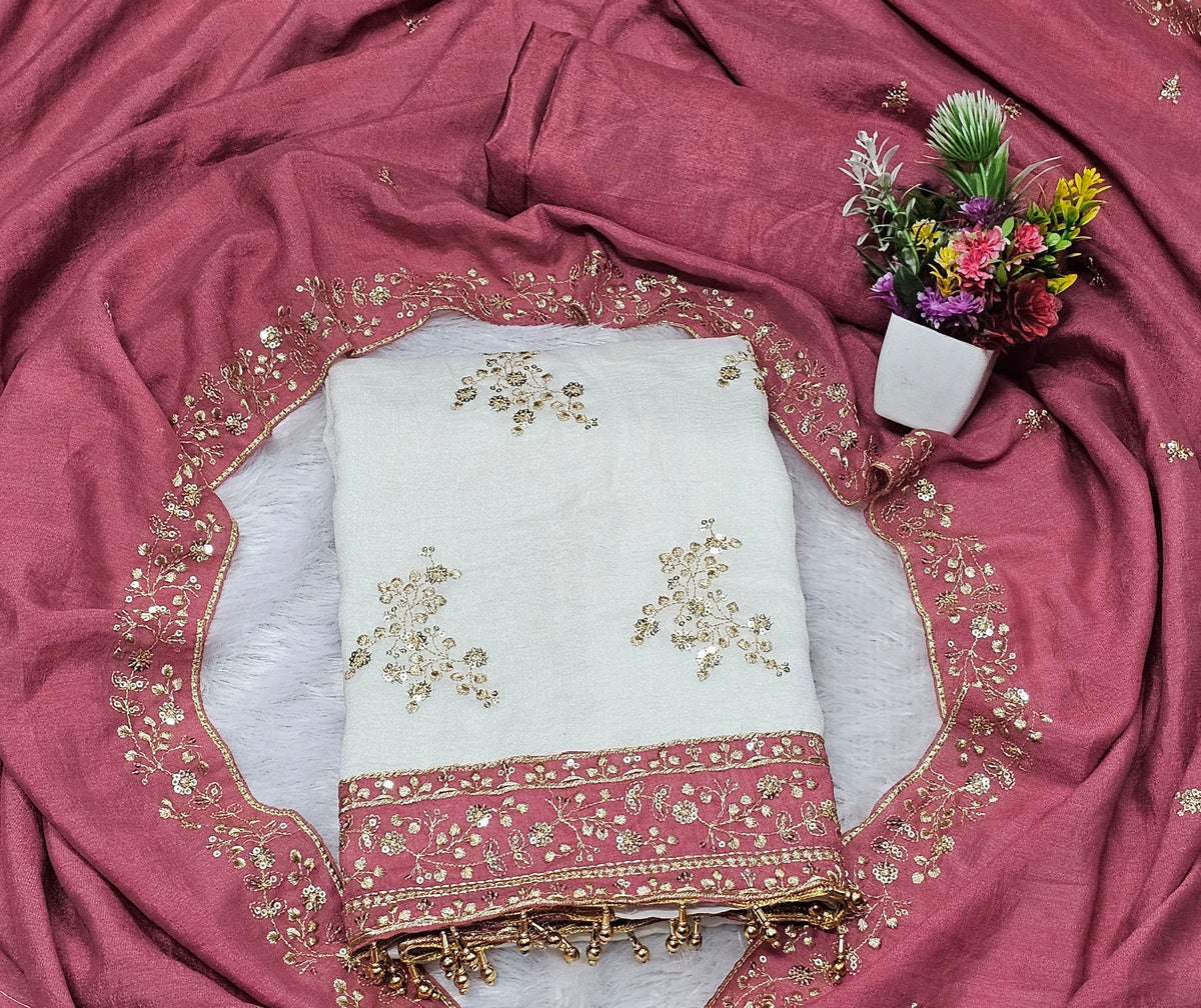 Designer Pakistani Suit Vichitra Silk Beautiful Un-Stitched Suit For Women Latest Fashion