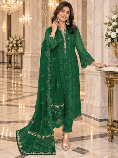 Heavy Work Georgette Sequence Embroidery Semi-Stitched Wonderful Pakistani Outfit