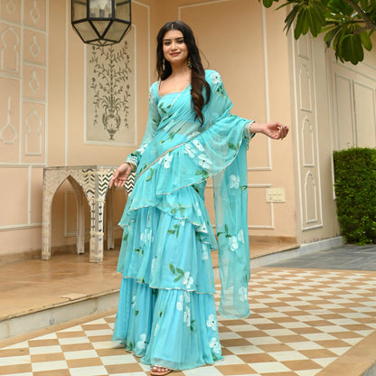 NEW DESIGNER PARTY WEAR LAHENGA SAREE WITH STICH CHOLI WITH EMBROIDERY WORK