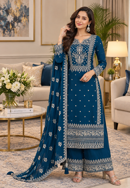 Pakistani Look Heavy Chinon Sequence Embroidery Wonderful Semi-Stitched Salwar Suit Material