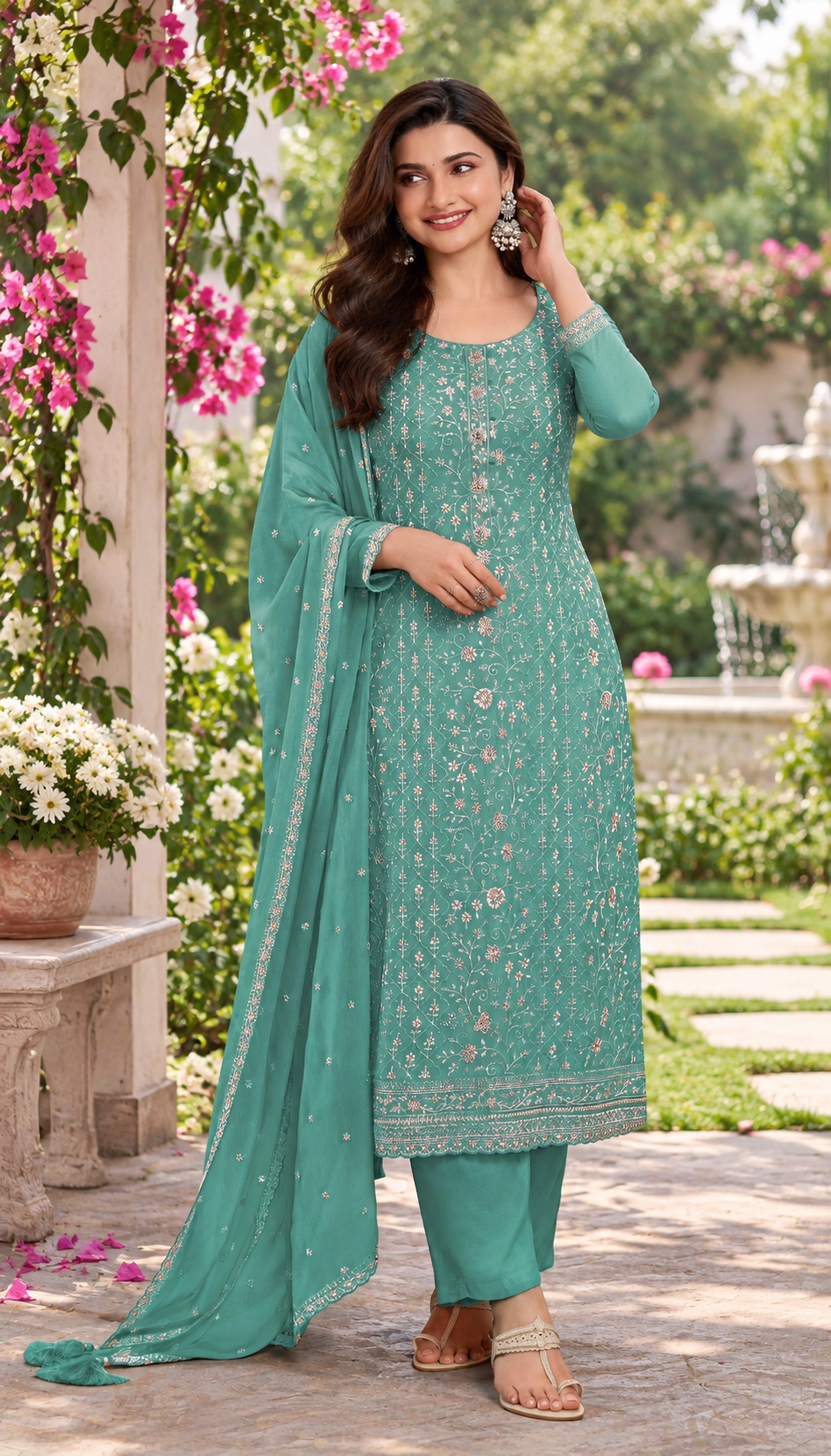 Fancy Look Women Pakistani Suit Vichitra Silk Sequence Embroidery Wonderful Semi-Stitched Salwar Suit Material