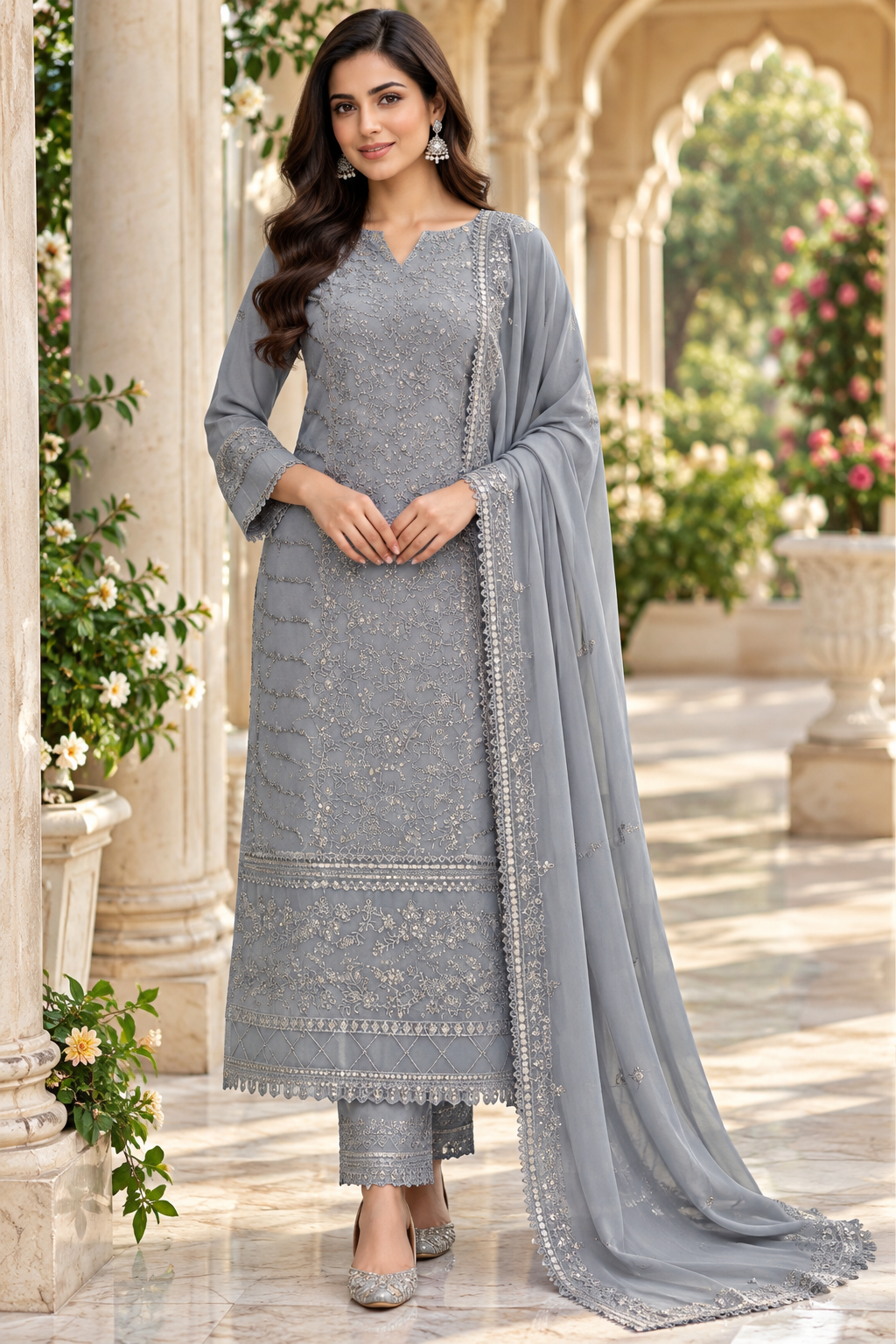 Beautiful Georgette Sequence Embroidery Multi Purpose Semi-Stitched Pakistani Salwar Suit Material