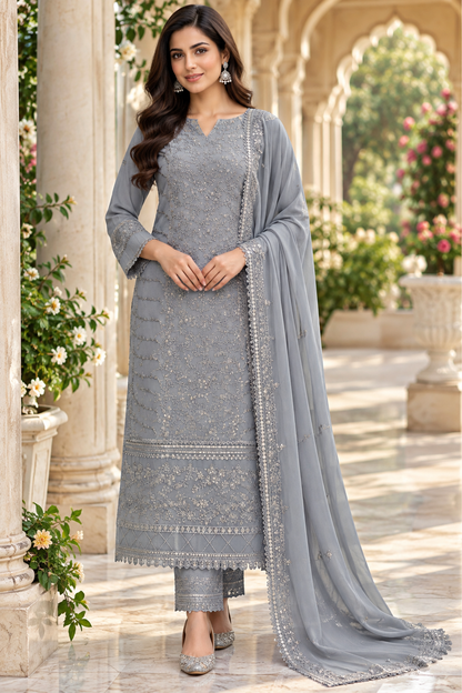Beautiful Georgette Sequence Embroidery Multi Purpose Semi-Stitched Pakistani Salwar Suit Material