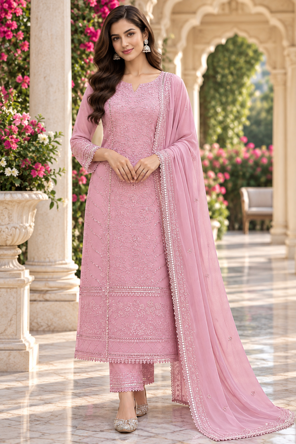Beautiful Georgette Sequence Embroidery Multi Purpose Semi-Stitched Pakistani Salwar Suit Material