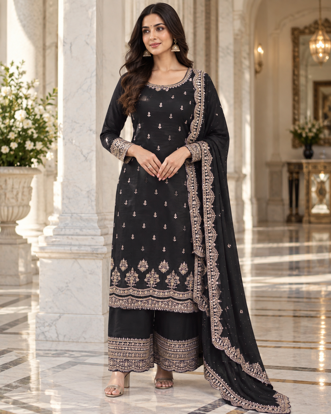 Pakistani Suit for Women Exclusive Chinon Coding Sequence Embroidery Work Wonderful Semi-Stitched Plazzo Suit Material