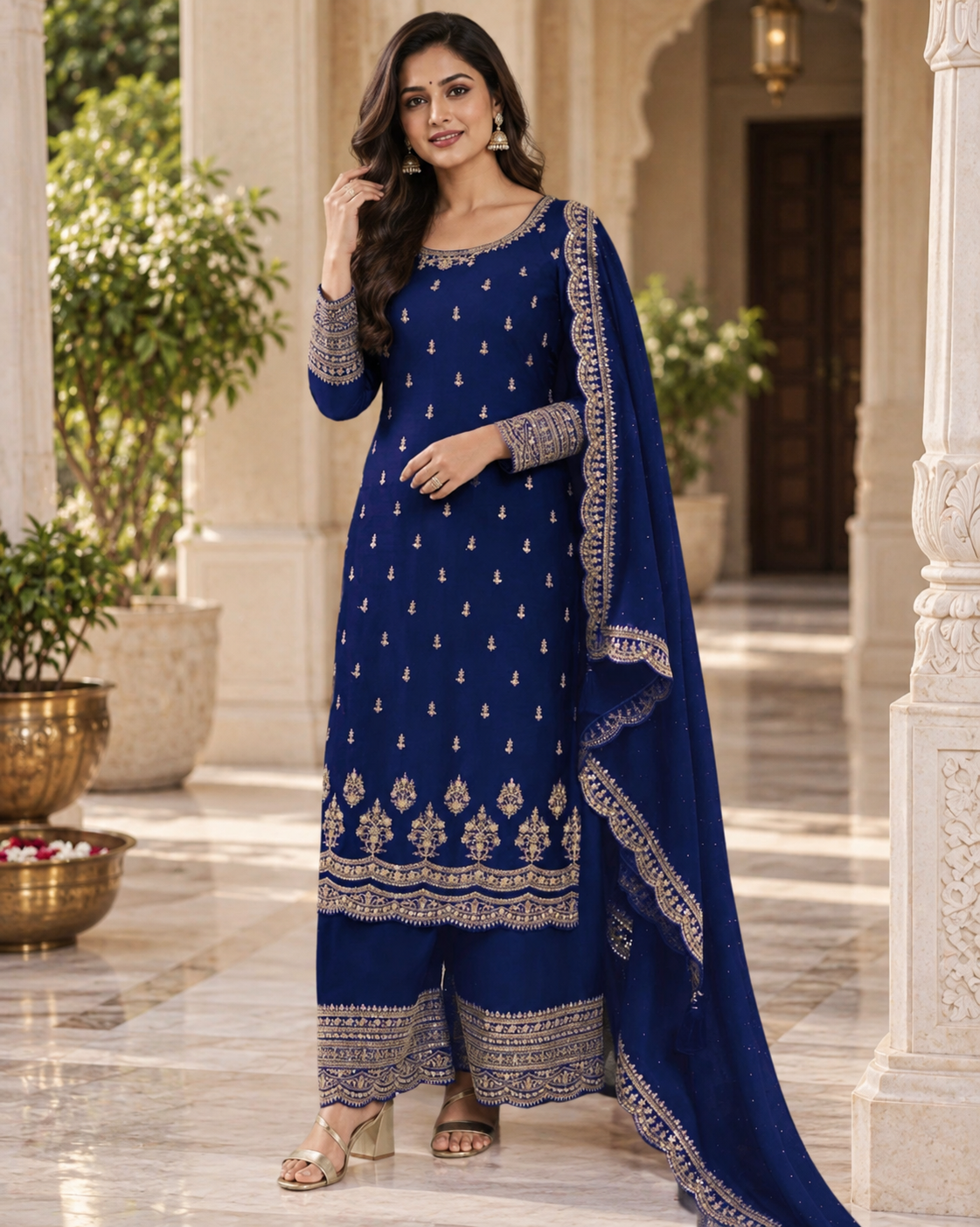 Pakistani Suit for Women Exclusive Chinon Coding Sequence Embroidery Work Wonderful Semi-Stitched Plazzo Suit Material