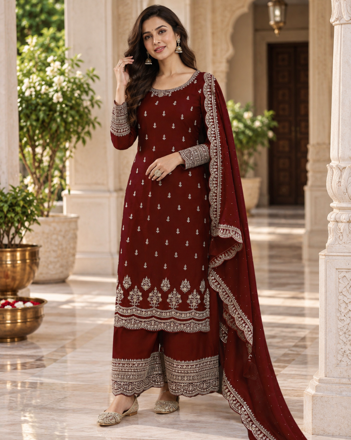 Pakistani Suit for Women Exclusive Chinon Coding Sequence Embroidery Work Wonderful Semi-Stitched Plazzo Suit Material
