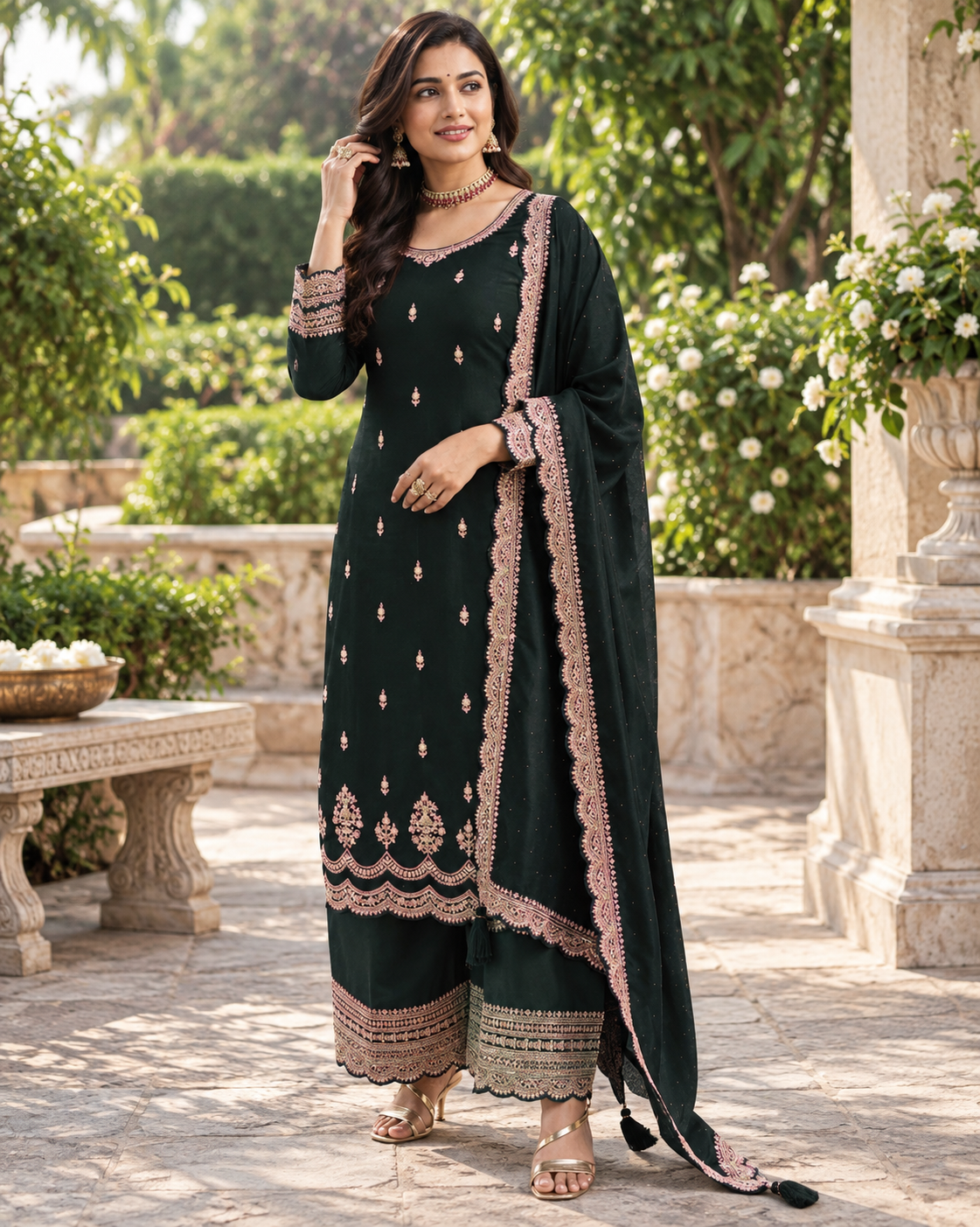 Pakistani Dress for Women Chinon Coding Sequence Embroidery Work Wonderful Semi-Stitched Plazzo Suit Material