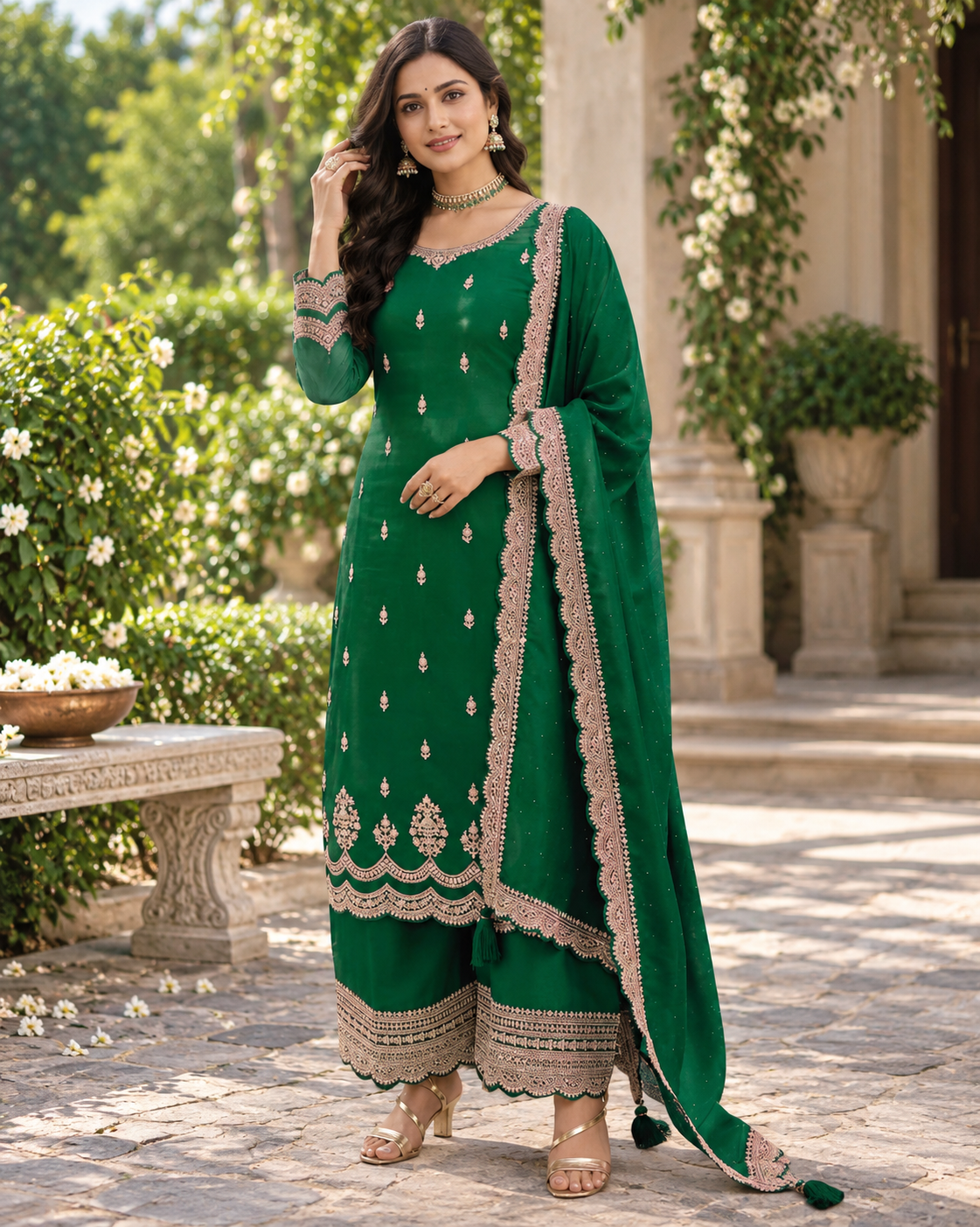 Pakistani Dress for Women Chinon Coding Sequence Embroidery Work Wonderful Semi-Stitched Plazzo Suit Material