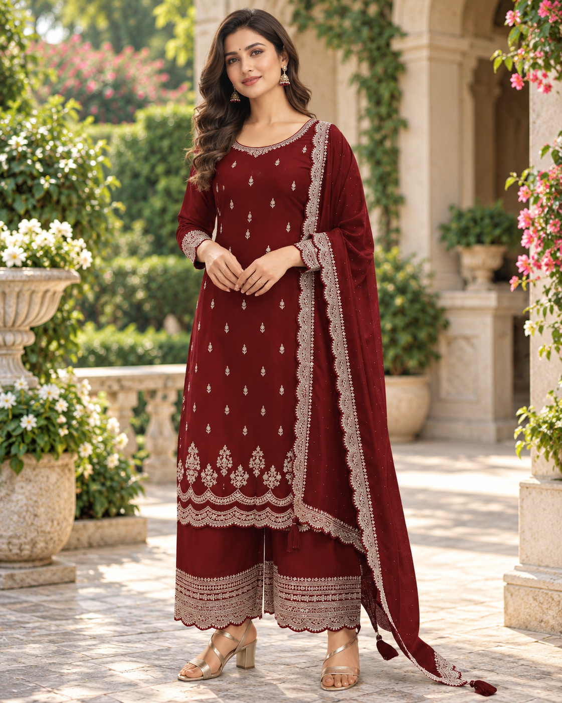 Pakistani Dress for Women Chinon Coding Sequence Embroidery Work Wonderful Semi-Stitched Plazzo Suit Material