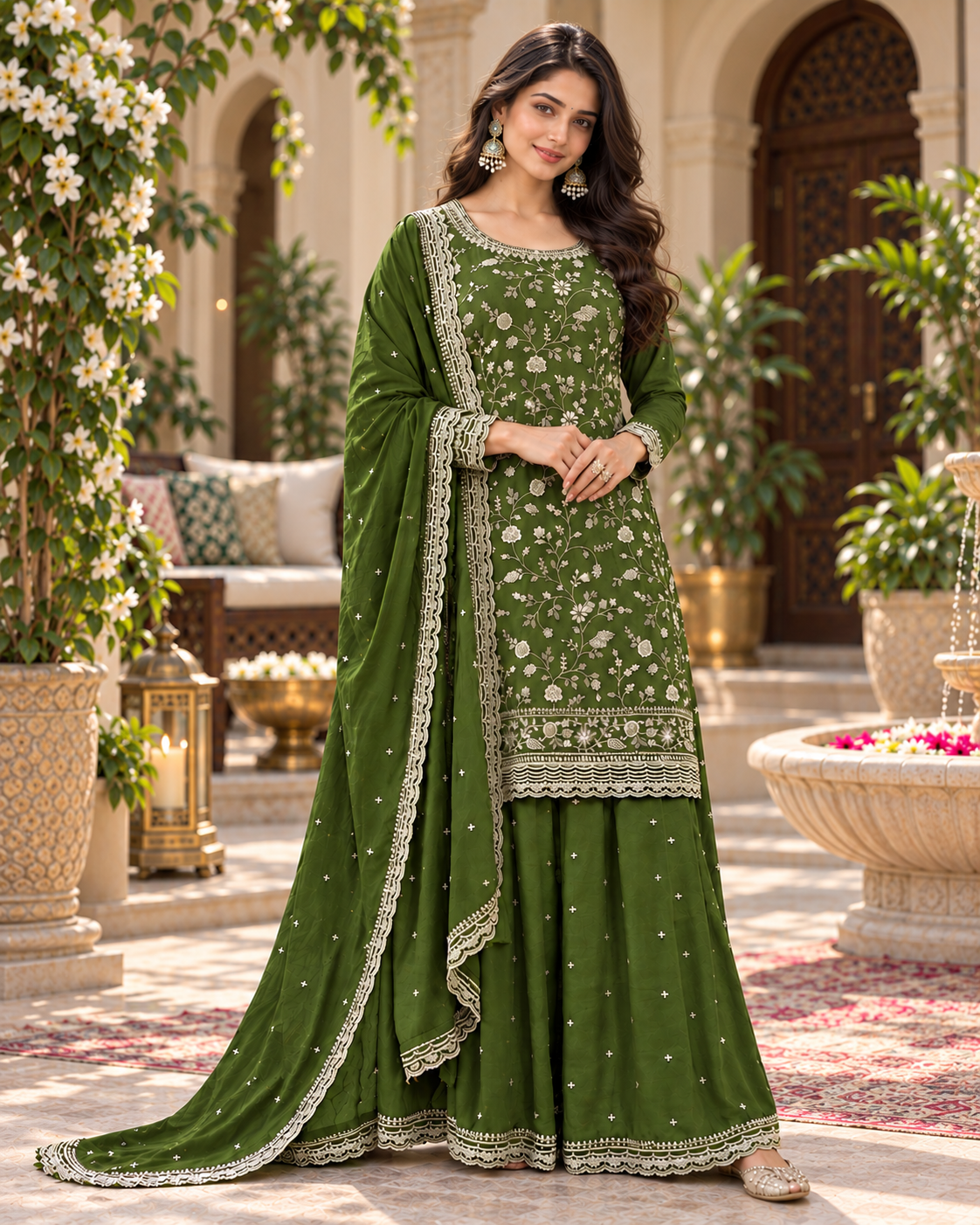 Beautiful Vichitra Silk Sequence Embroidery Multi Purpose Semi-Stitched Pakistani Sharara Suit Material
