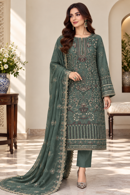 Attractive Georgette Sequence Embroidery Multi Purpose Semi-Stitched Pakistani Salwar Suit Material