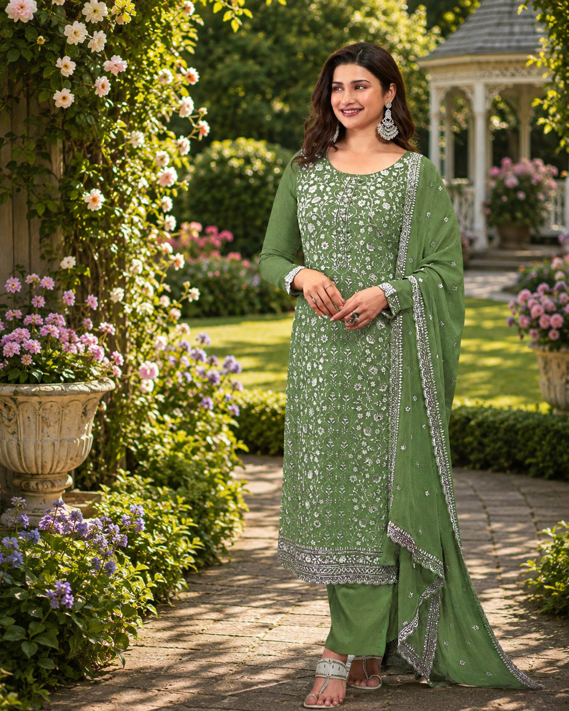 Fancy Look Women Pakistani Suit Vichitra Silk Sequence Embroidery Wonderful Semi-Stitched Salwar Suit Material
