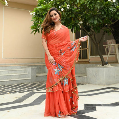 NEW DESIGNER PARTY WEAR LAHENGA SAREE WITH STICH CHOLI WITH EMBROIDERY WORK