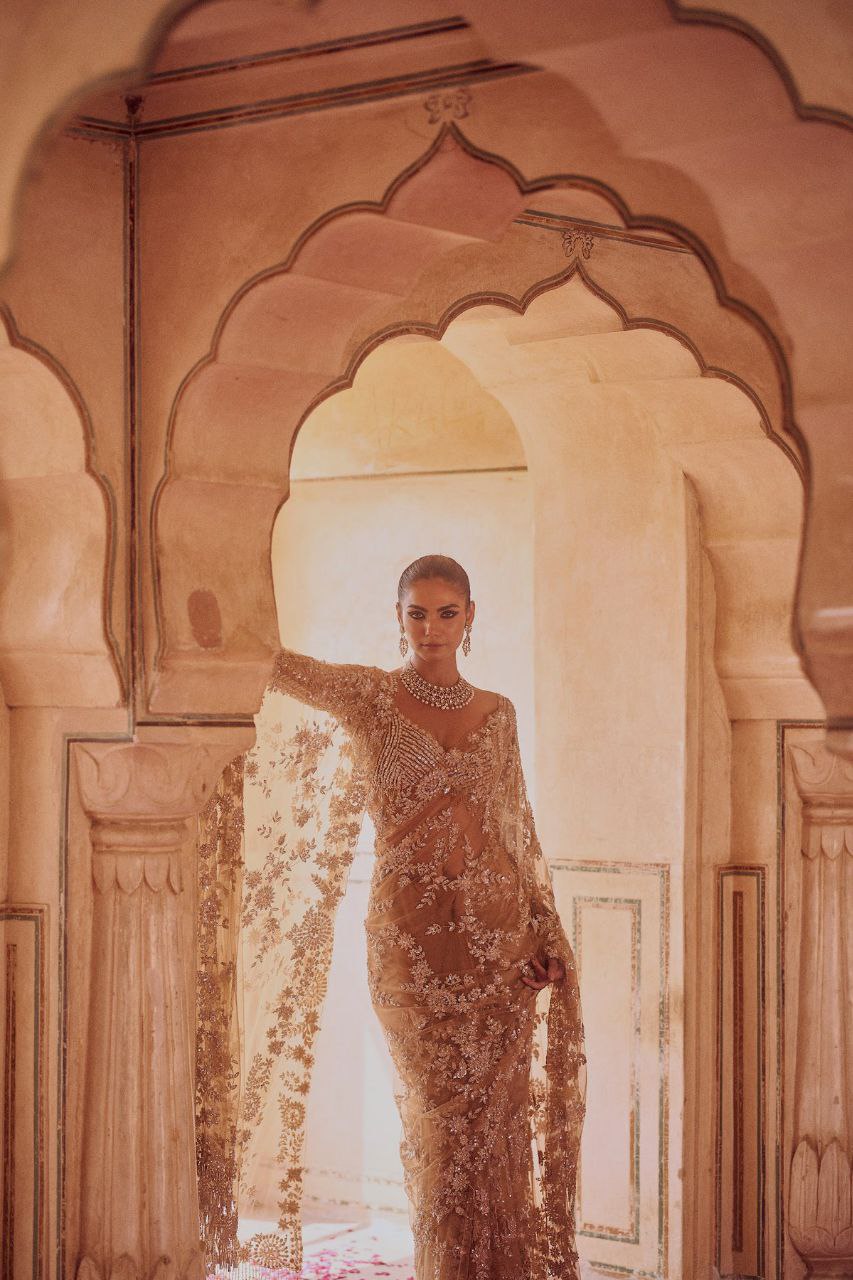 Premium Mono Net Saree with Heavy Multicolor Sequin Embroidery & Zalar Border