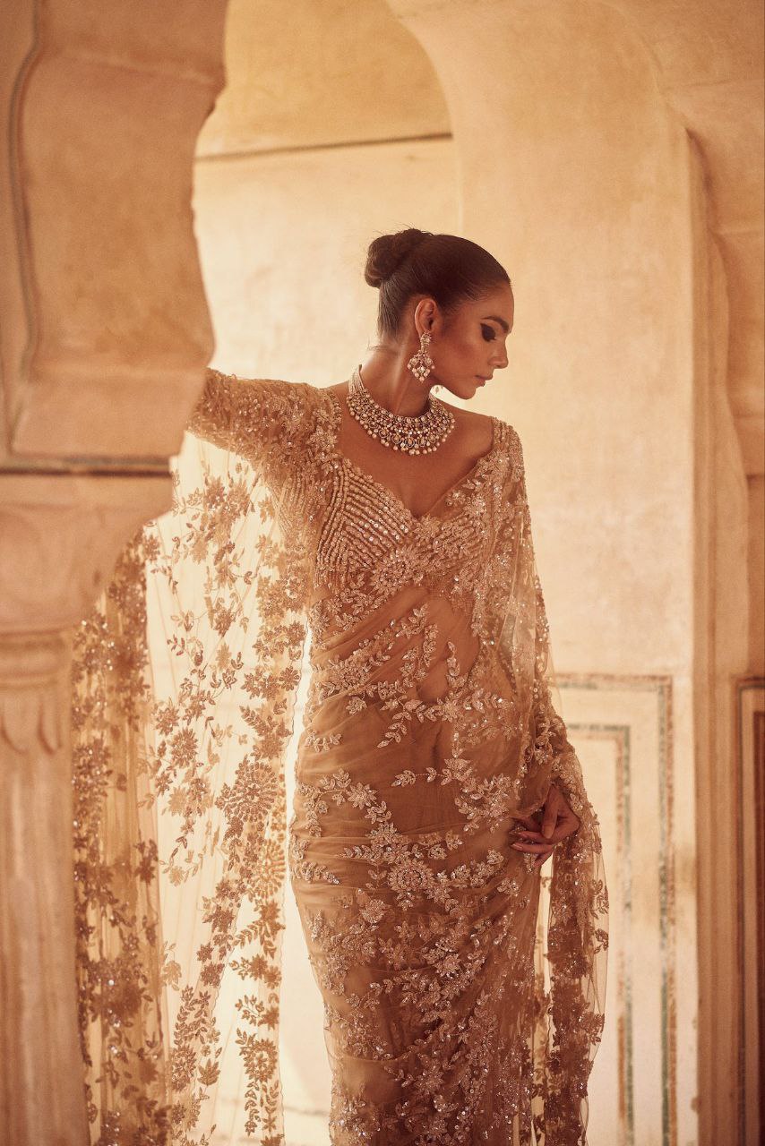 Premium Mono Net Saree with Heavy Multicolor Sequin Embroidery & Zalar Border