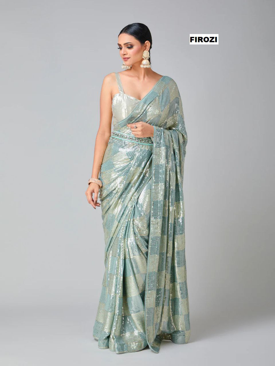 Luxury Heavy Georgette Saree with 3mm & 5mm Dual Sequins Work and Plain Banglori Silk Blouse