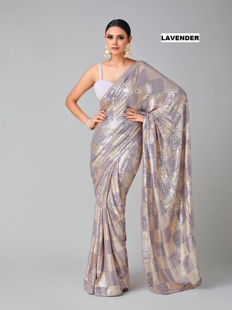 Luxury Heavy Georgette Saree with 3mm & 5mm Dual Sequins Work and Plain Banglori Silk Blouse