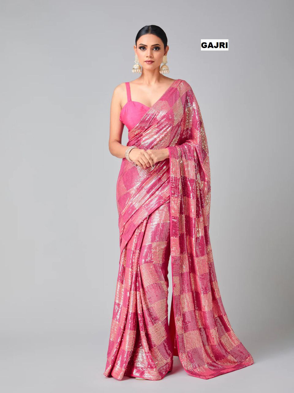 Luxury Heavy Georgette Saree with 3mm & 5mm Dual Sequins Work and Plain Banglori Silk Blouse